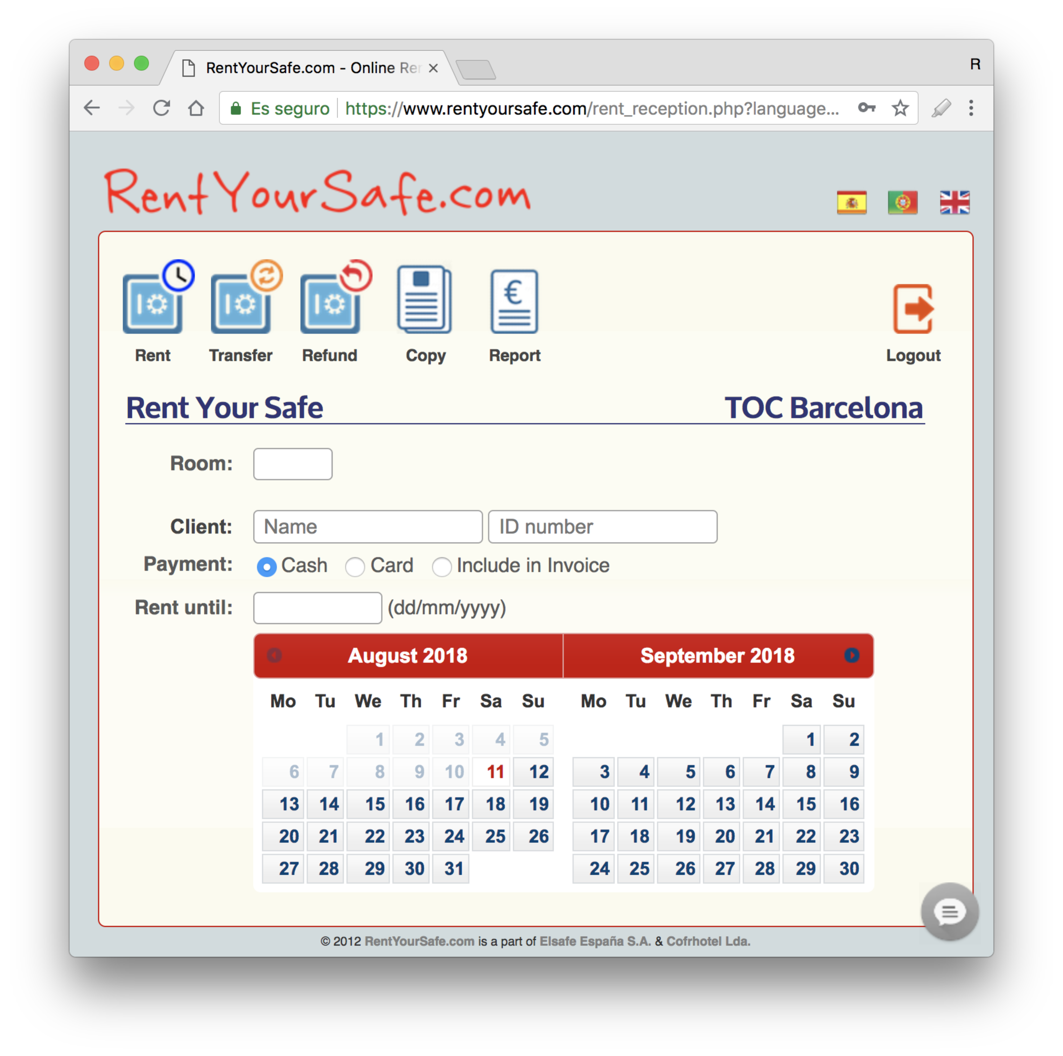 RentYourSafe system for safes management for hostels